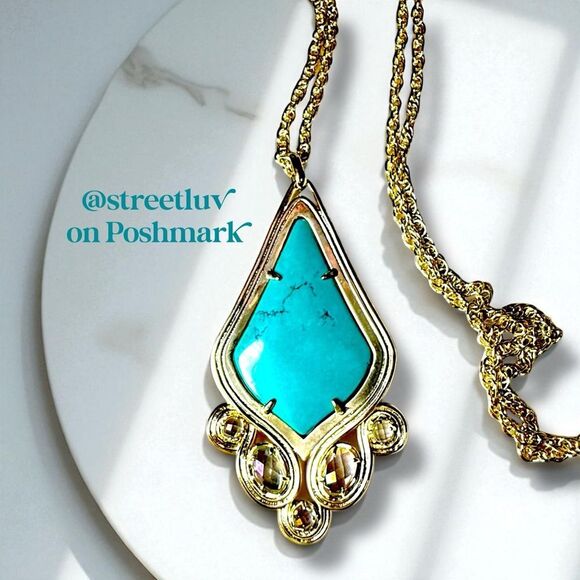 NWT Kendra Scott Teresa Pendant Necklace Gold Teal - Picture 1 of 7